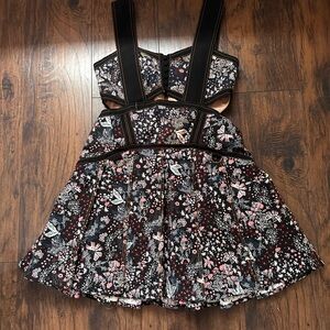Self-Portrait Black Floral Mini Dress with Pink & White Accents